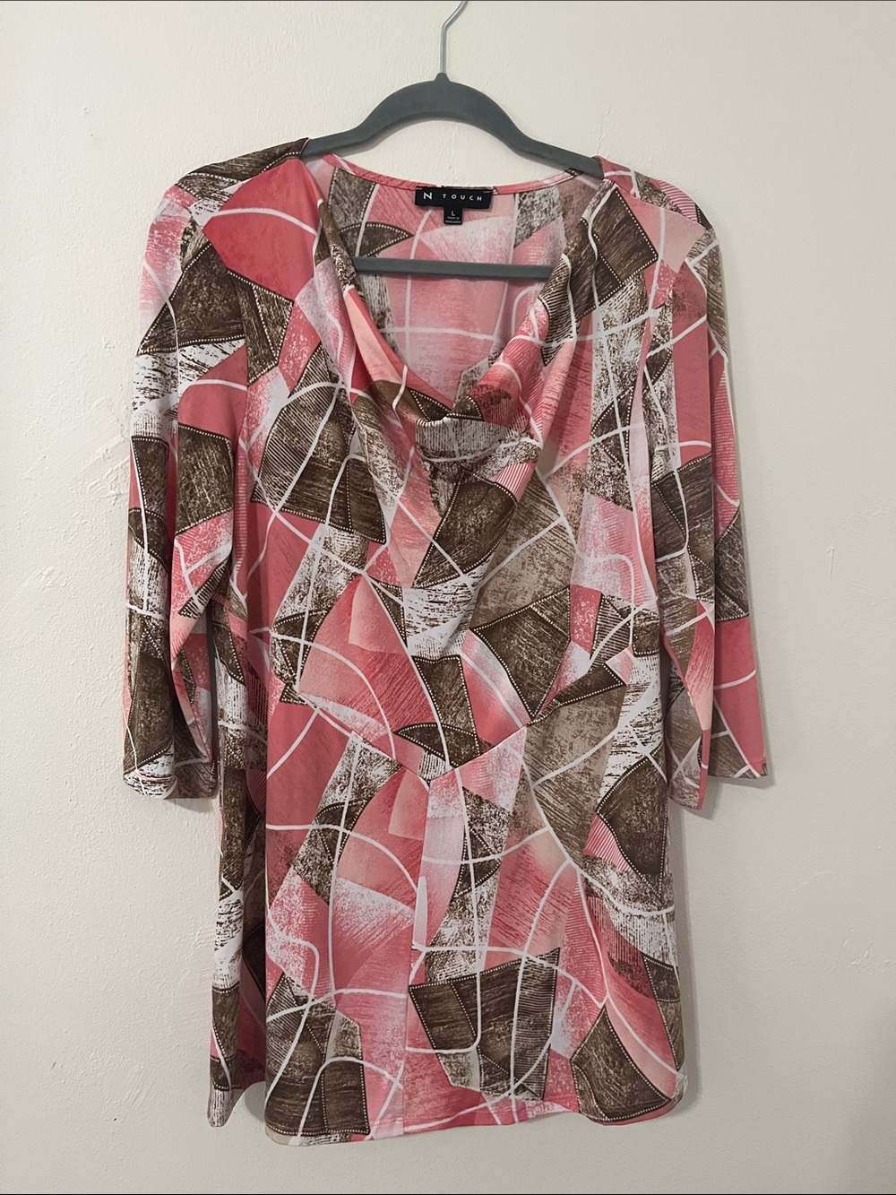 Women's Pink Tan Brown Mixed Print Top Size Large
